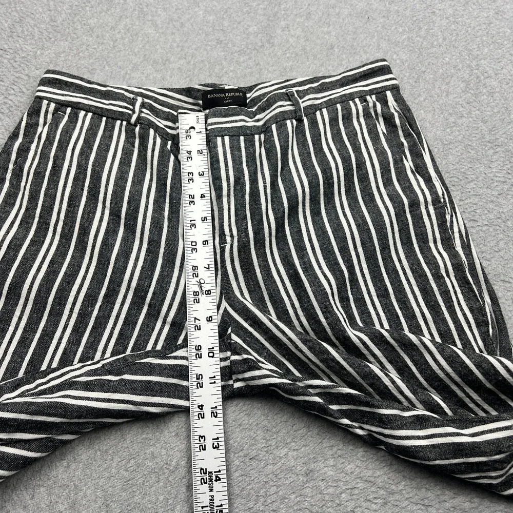 Banana Republic Avery Linen Pants Womens 10 Gray White Striped Straight Ankle